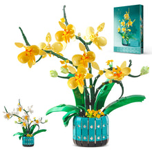 Load image into Gallery viewer, BAKA Orchid Flower Building Kit for Adults and Kids, Orchid Bonsai Building Set for Home Decor Botanical Collection in White and Yellow Orchid, Idea Gift for Valentines Day, Birthday - 1110pcs
