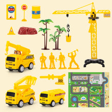 Load image into Gallery viewer, Construction Vehicles Toy Set for Kids, Crane Truck Playset with Map, Traffic Signs, Construction Workers, Engineering Trucks, Educational and Durable Toy Gift for Boys and Girls Ages 3+
