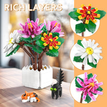 Load image into Gallery viewer, Daisy Flowers Bonsai Building Blocks Kit with Cat Building Set, Chrysanthemum Flower Bouquets for kids and Adults, Flowers Home Decor, Mothers Day, Anniversary and Valentine Gifts for Her or Him