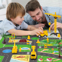 Load image into Gallery viewer, Construction Vehicles Toy Set for Kids, Crane Truck Playset with Map, Traffic Signs, Construction Workers, Engineering Trucks, Educational and Durable Toy Gift for Boys and Girls Ages 3+