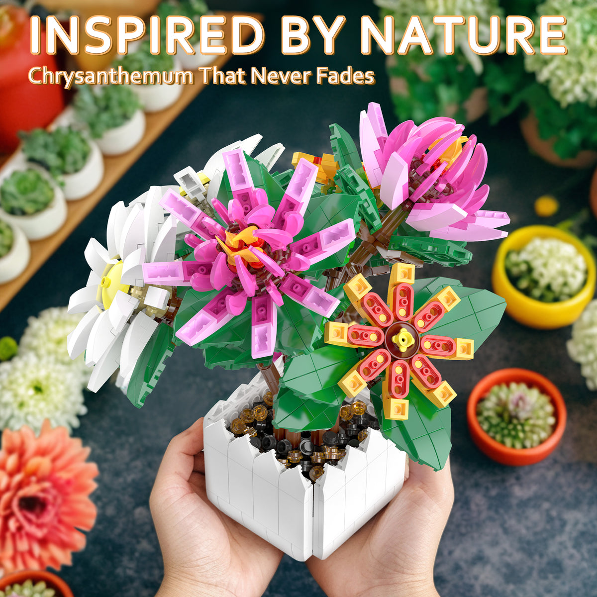 Daisy Flowers Bonsai Building Blocks Kit with Cat Building Set