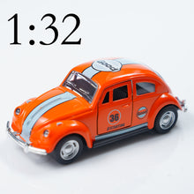 Load image into Gallery viewer, Simulation 1:32 alloy classic vintage car model toy motorcycle ornaments pull back car model toy holiday gift, alloy beetle shape retro car model door can be opened car decoration
