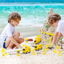 Load image into Gallery viewer, Construction Vehicles Toy Set for Kids, Crane Truck Playset with Map, Traffic Signs, Construction Workers, Engineering Trucks, Educational and Durable Toy Gift for Boys and Girls Ages 3+