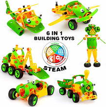 Load image into Gallery viewer, 142PCS 6-in-1 STEM Educational Building Block Set, Durable Non-Toxic ABS Engineering Kit for Kids, Colorful Creative Construction Toys with Wheels, Bolts & Connectors, Encourages Logical Thinking, Hand-Eye Coordination & Early Design Skills
