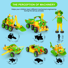 Load image into Gallery viewer, 142PCS 6-in-1 STEM Educational Building Block Set, Durable Non-Toxic ABS Engineering Kit for Kids, Colorful Creative Construction Toys with Wheels, Bolts & Connectors, Encourages Logical Thinking, Hand-Eye Coordination & Early Design Skills