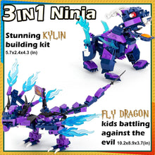 Load image into Gallery viewer, EDUCIRO 3in1 Legendary Dragon Building Toy Fly Dragon - Kylin and 2 Battle Ninja Knights and a Treasure Chest