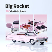 Load image into Gallery viewer, 1:32 Scale Cadillac Alloy Car Model – Pull Back Toy with Doors Open, Lights & Sound, Gift Box Package, 4 Colors (Black/Red/Blue/Pink), Great for Collectors
