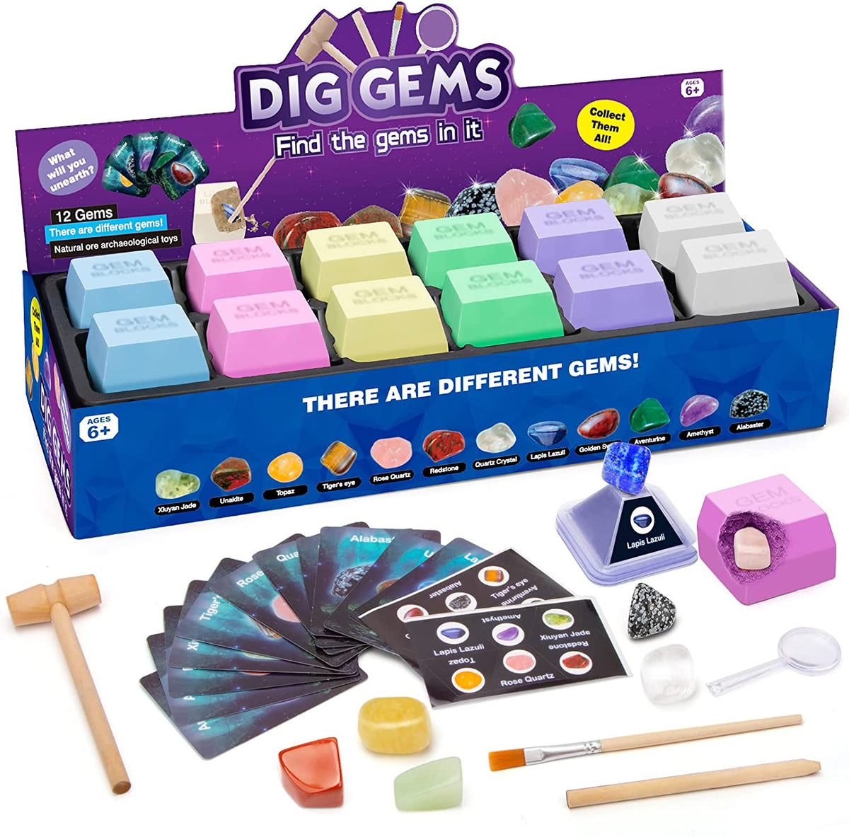  Gemstone Dig Kit (Unique Shape),Great STEM Science Kit for  Kids- Excavate Your Own 12 Real Gemstones,Educational DIY Toys,Gem Digging  Kit,Archaeology Geology Gifts for Boys & Girls Ages 6+ : Toys 