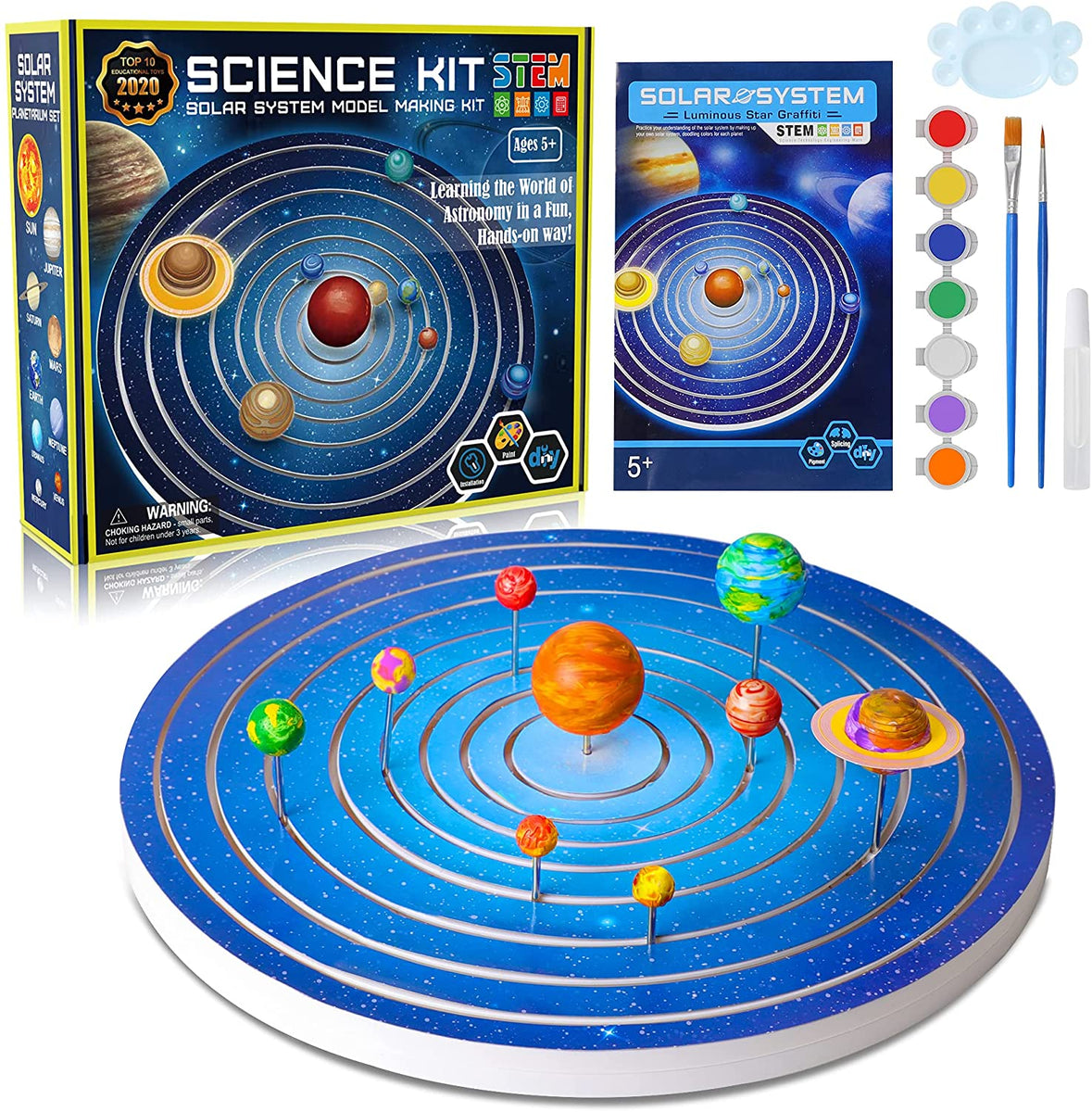 Gptoys 3 in 1 Build and Paint Solar System for Kids, Arts and Crafts Science Kits for Kids Age 4-6-8-12, Glow in The Dark Movable 3D Planets in