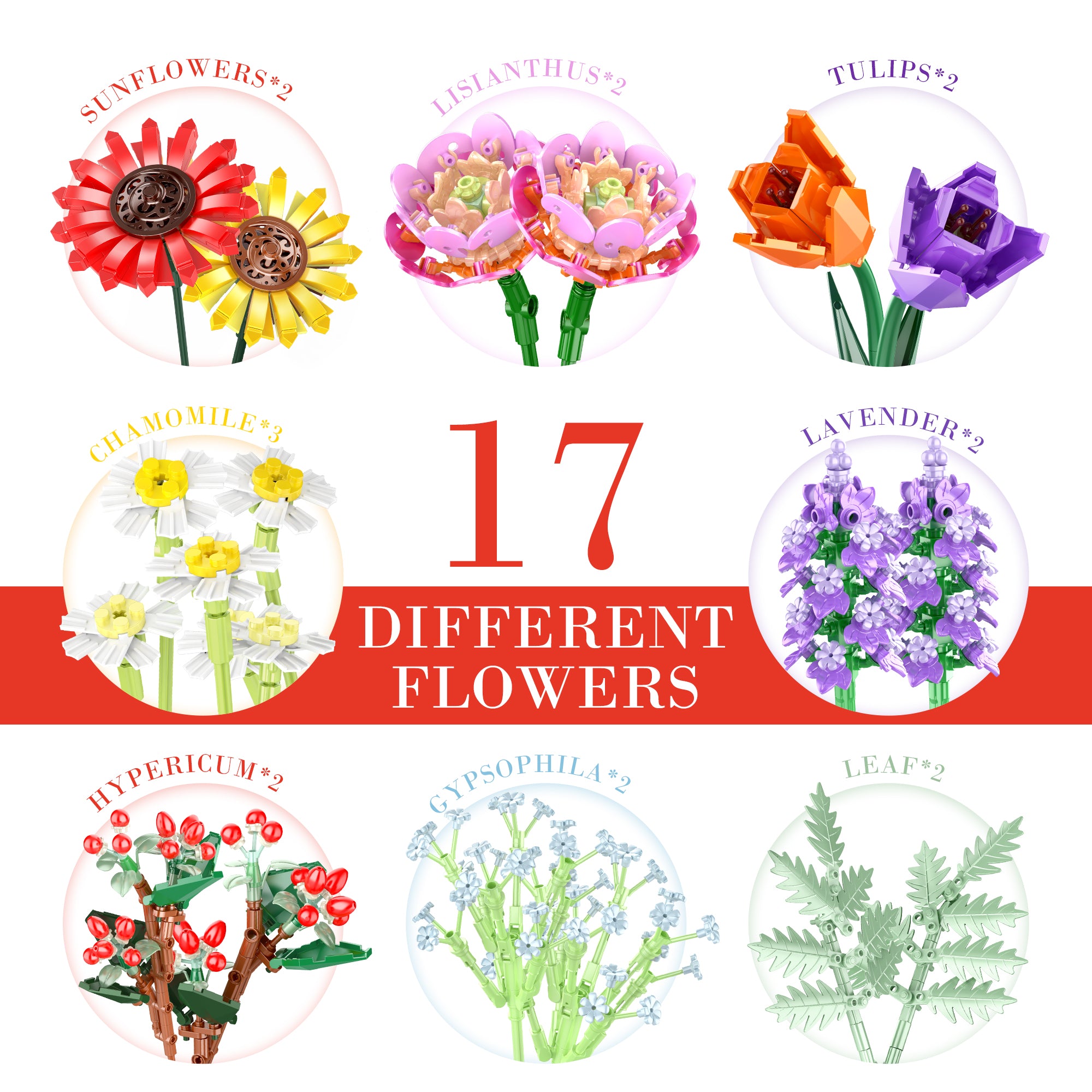 Wildflower Flowers Bouquet Building Set, Sunflower Flower