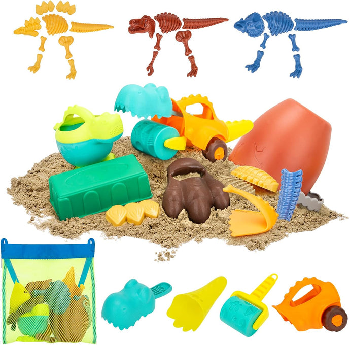 Dinosaur Beach Toys for Kids 3-5,Dinosaur Mould Set 33 PCS Sand Toys with Mesh Bag,Gifts for Boys and Girls 6-10