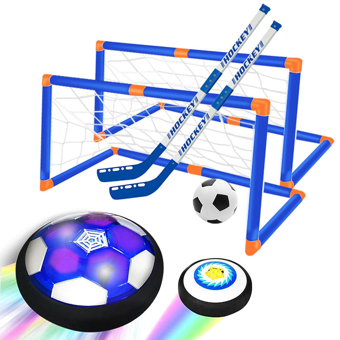 Hover Soccer Ball Set with 2 Goals, USB Rechargeable with LED Light and Inflatable Ball, Air Floating Soccer with Safe Bumper for Indoor Outdoor Sports Ball Game, Football Toy Gift for Kids Boy Girl