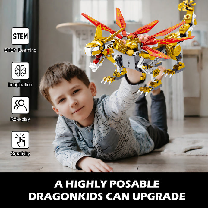 Dragon Building Toys (521Pcs), Educational Birthday Gift Idea for Kids Boys Girls 8-12, Remote Control & App Programmable Building Kit