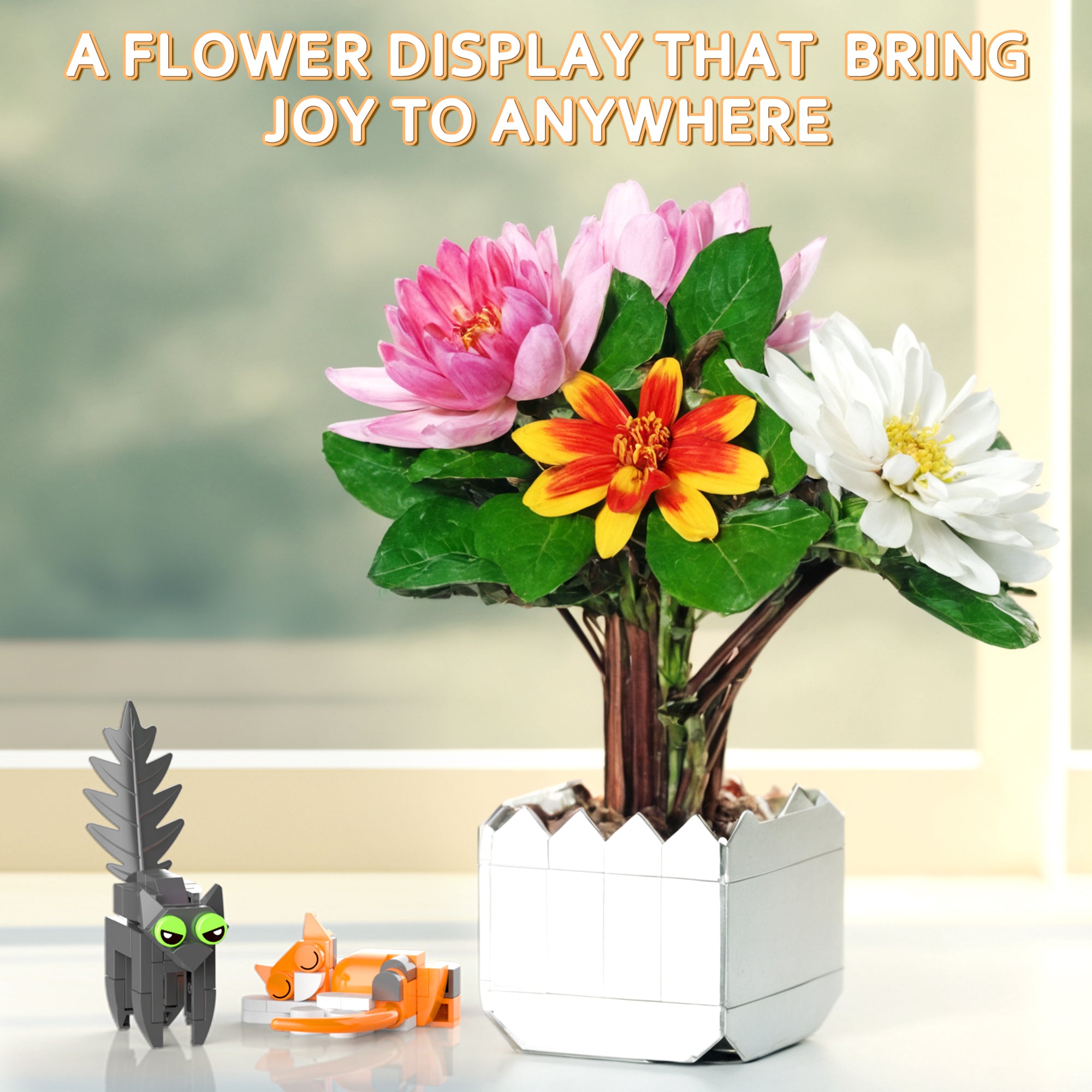 Flowers まとめ Daisy Flowers Bonsai Building Blocks Kit with Cat Building Set