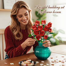 Load image into Gallery viewer, 458PCS Valentine&#39;s Day red rose building block assembly set, 11 roses and 4 flowers plant flower set, perfect confession bouquet, family everlasting flower ornaments
