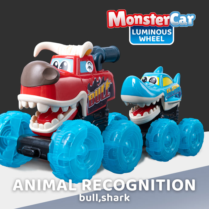 Monster Truck Toy - Motion Activated Light-Up Cars Monster Treads Lightning Wheels Press & Go Cars Not Included Button Battery