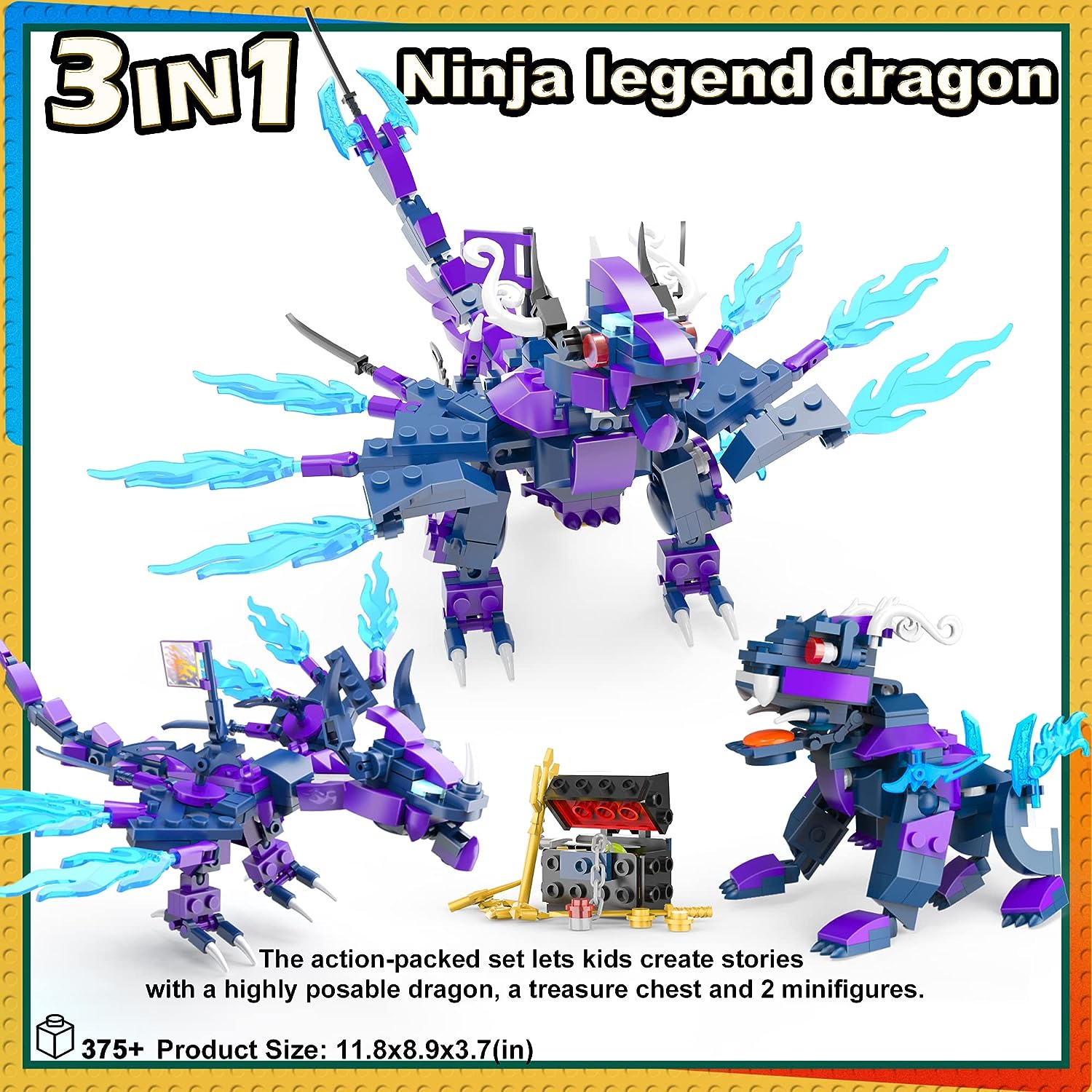EDUCIRO 3in1 Legendary Dragon Building Toy Fly Dragon - Kylin and 