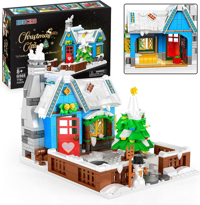 Winter Christmas Cottage Building Toy, a Christmas House Home Decor with a Yard Covered by Snow
