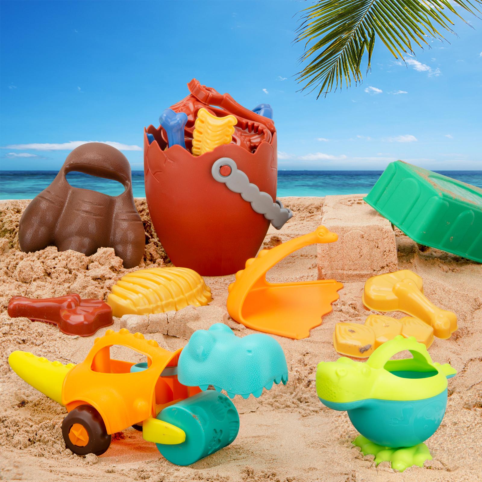 Educiro Dinosaur Beach Toys for Kids 3 5 Dinosaur Mould Set 33 PCS Sand Toys with Mesh Bag Gifts for Boys and Girls 6 10