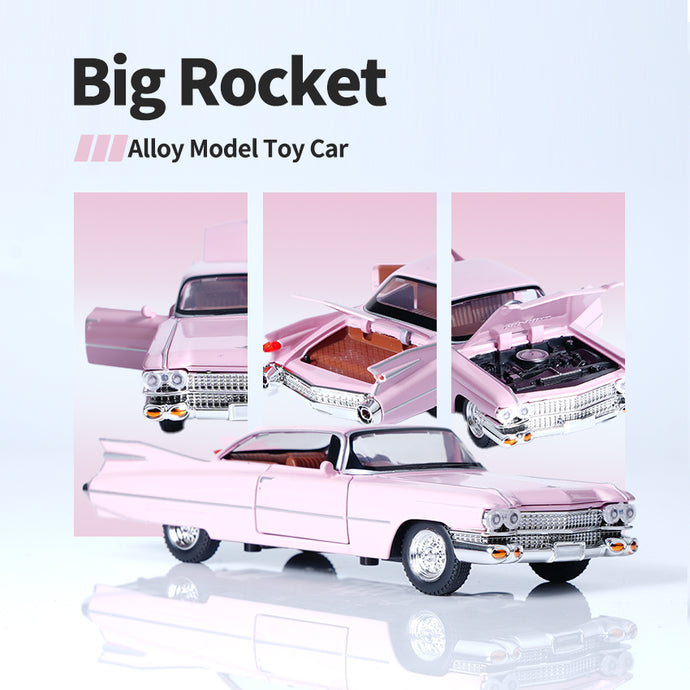 1:32 Scale Cadillac Alloy Car Model – Pull Back Toy with Doors Open, Lights & Sound, Gift Box Package, 4 Colors (Black/Red/Blue/Pink), Great for Collectors