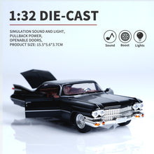 Load image into Gallery viewer, 1:32 Scale Cadillac Alloy Car Model – Pull Back Toy with Doors Open, Lights &amp; Sound, Gift Box Package, 4 Colors (Black/Red/Blue/Pink), Great for Collectors
