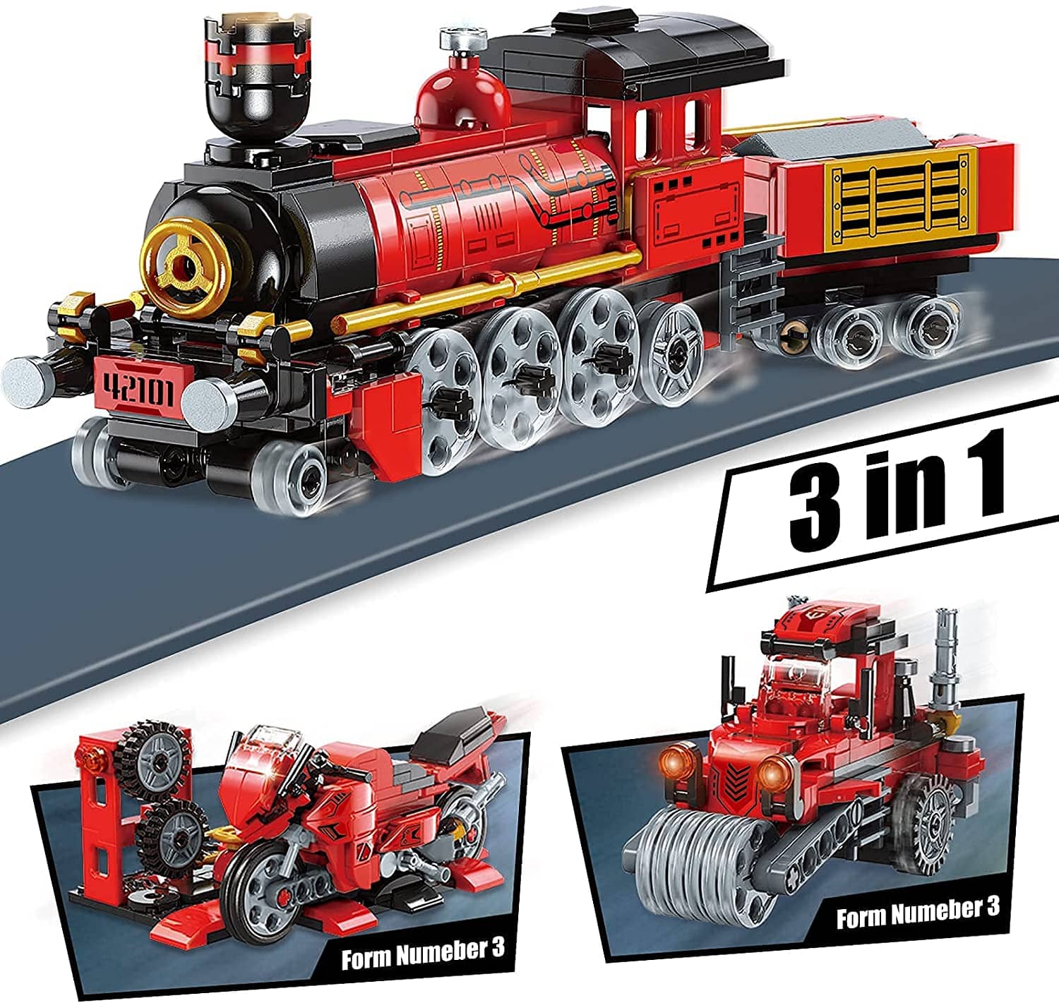 Toys Train sets 3 in 1 building kit Steam Train Motorcycle