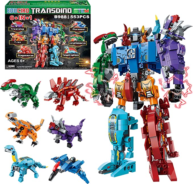 Jurassic Dinosaur Toys for Kids 5-7, Creator 6in1 Transformer Building Toys, Action Figure Birthday Gifts
