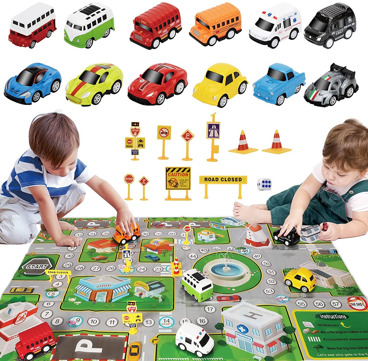 Pull Back Cars with Play Mat, 12 Pack – GP TOYS