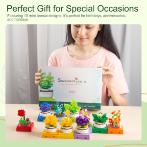 BAKA Succulents Flowers Building Sets - 10 Artificial Plants Bonsai for Adults, Home Decor Accessory, Birthday Gift Idea for Her, Him, Wife or Husband （843 Pieces）