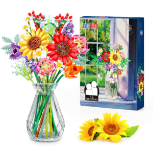 EDUCIRO Sunflower Bouquet Building Block Set - 17 Artificial Flowers as Room Decoration for Adults, Unique Gift Idea for Mum, Girlfriend and Girls