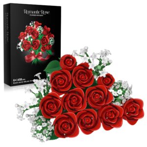 Red Rose Flowers Bouquet Building Set - Valentine's Day Gift Compatible with Lego Flowers for Adults Women, Collection Christmas Mother's Day Valentine's Gifts Home Decor