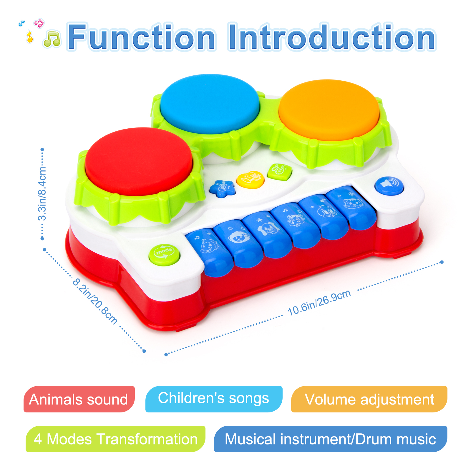 Pup Go Baby Musical Drums Piano Toy with Music, Animal Sounds and Light - Early Education Learning Electronic Keyboard Musical Instrument Toys for Toddlers Kids Boys and Girls - Image 5