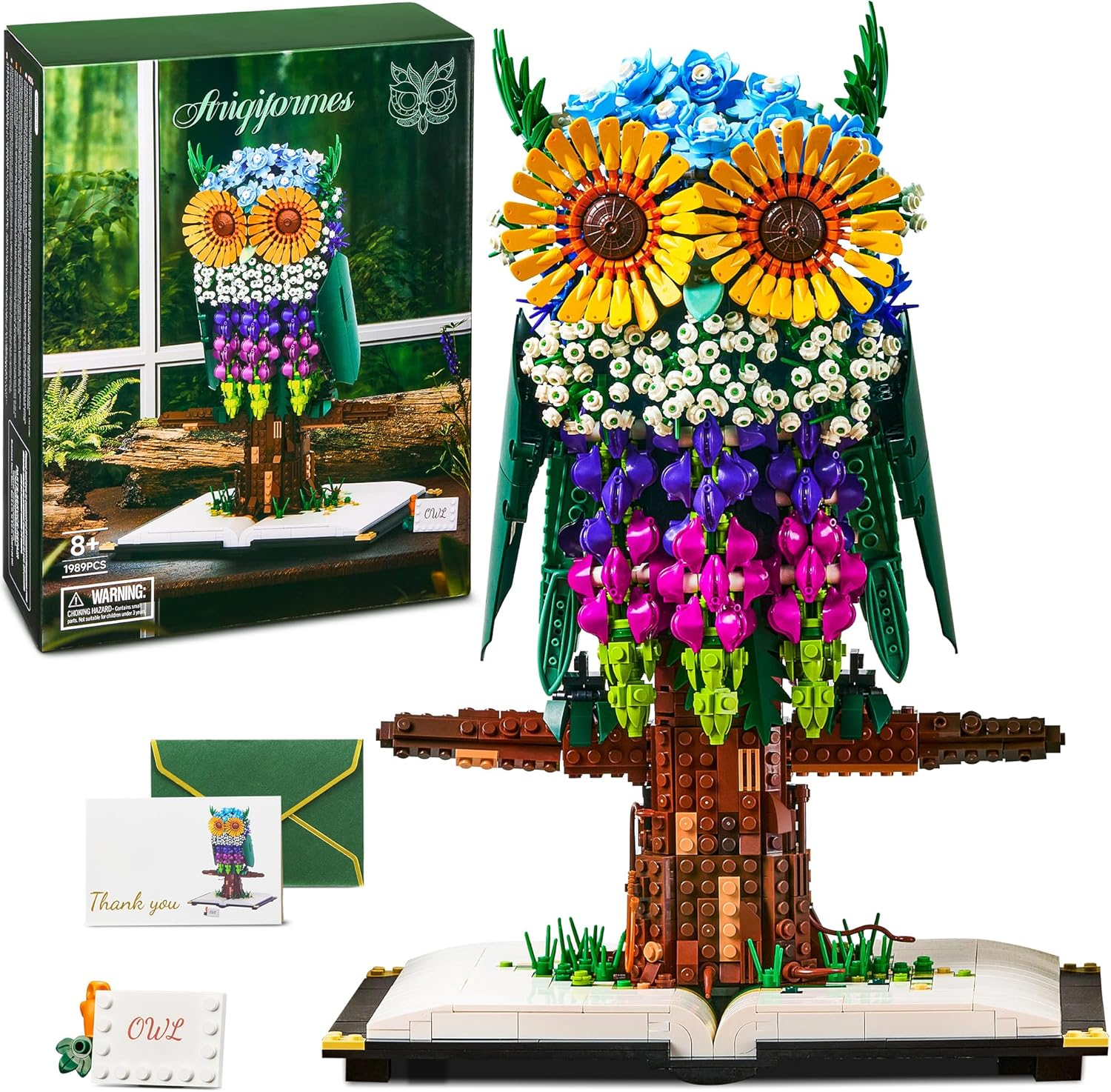 Owl Building Kit with Flowers, 1989 Pieces Animal and Plant Toy Set, Botanical Collection, Valentines Easter Christmas Ideas Gifts for Women, Men, Adults, Teens and Kids Aged 12+