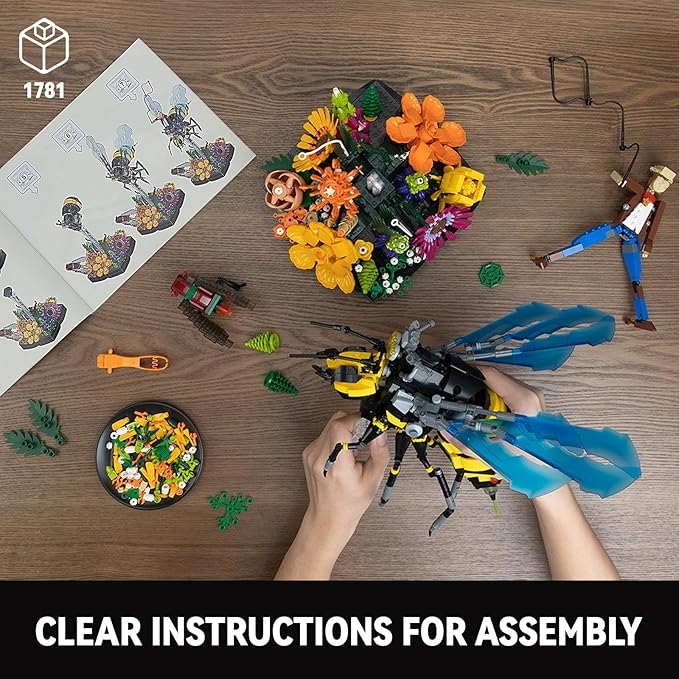 Mibido Bee Cowboy Flower Building Set for Adults Home Decor or Office Display Valentine’s Day Creative Gift Idea for Nature Lovers, MOC Insect Collection and Buildable Floral Model with 1781 Pieces - Image 2