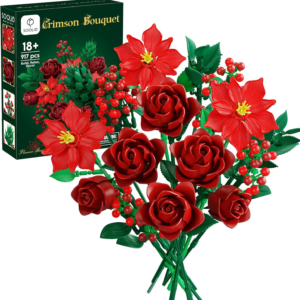 Rose Flower Bouquet Building Set for Adults, Gifts for Mom Wife Women Couple Girlfriend - Buildable Artificial Floral Botanical Decor for Table Centerpiece Desk Office(917 Pcs)