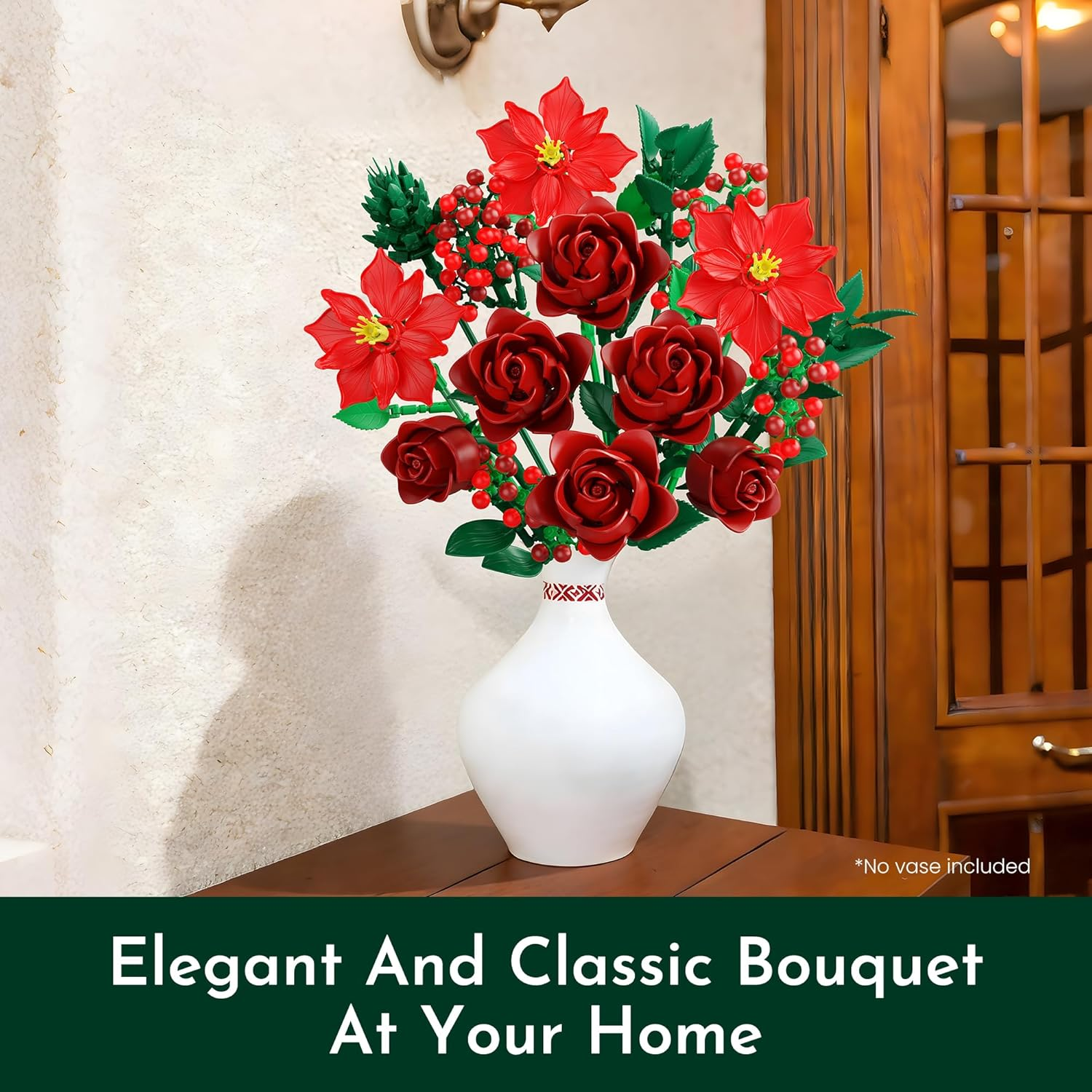 Rose Flower Bouquet Building Set for Adults, Gifts for Mom Wife Women Couple Girlfriend - Buildable Artificial Floral Botanical Decor for Table Centerpiece Desk Office(917 Pcs) - Image 3