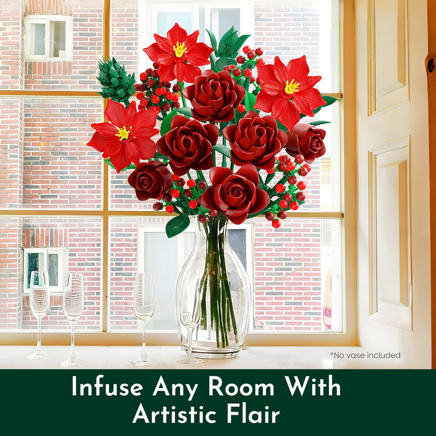 Rose Flower Bouquet Building Set for Adults, Gifts for Mom Wife Women Couple Girlfriend - Buildable Artificial Floral Botanical Decor for Table Centerpiece Desk Office(917 Pcs) - Image 4
