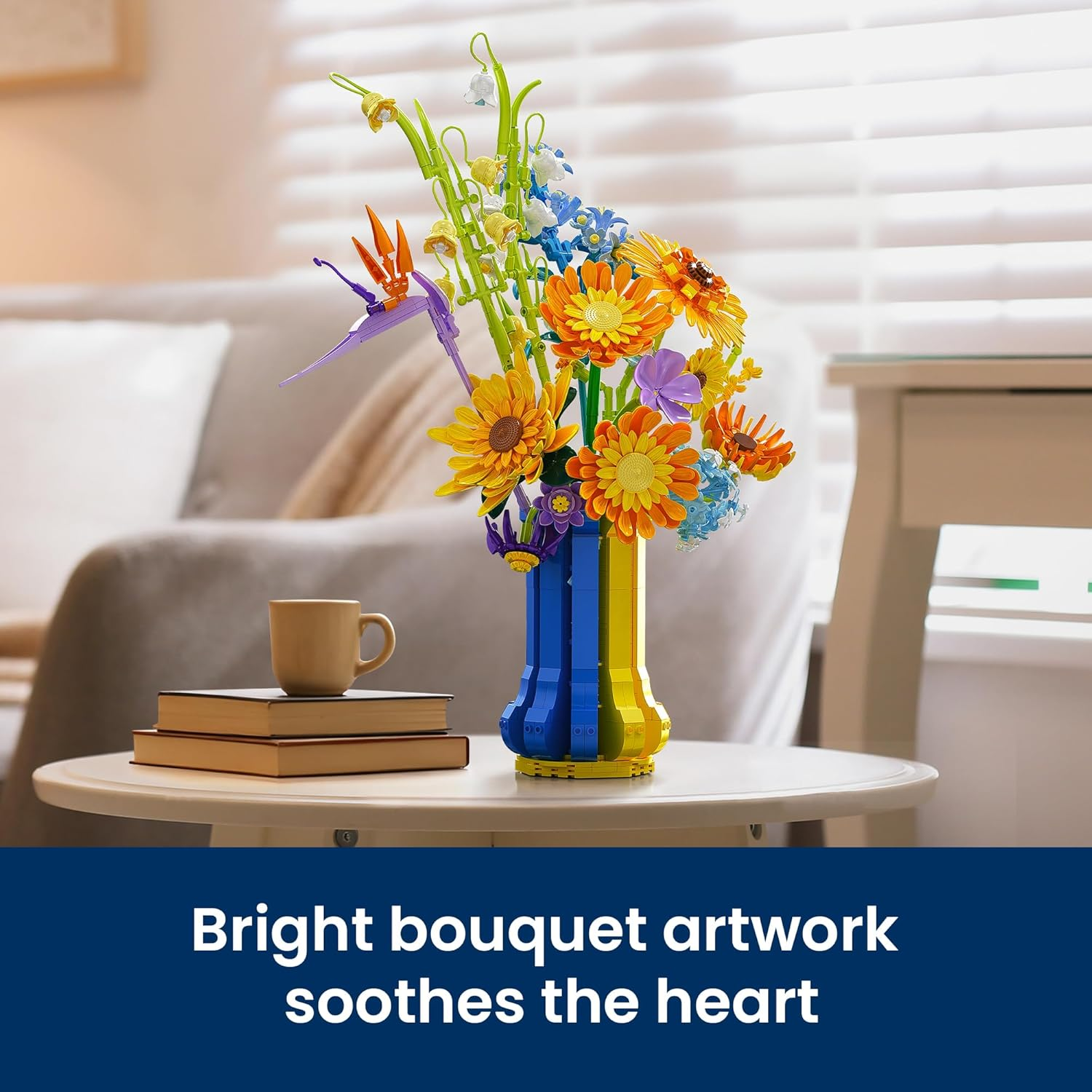 Sunflower Bouquet Building Set with Vase, Gift for Mom Wife Women Girlfriends Adults Couple Teens, Artificial Botanical The Starry Night Flower for Home Office Décor (1147 PCS) - Image 4