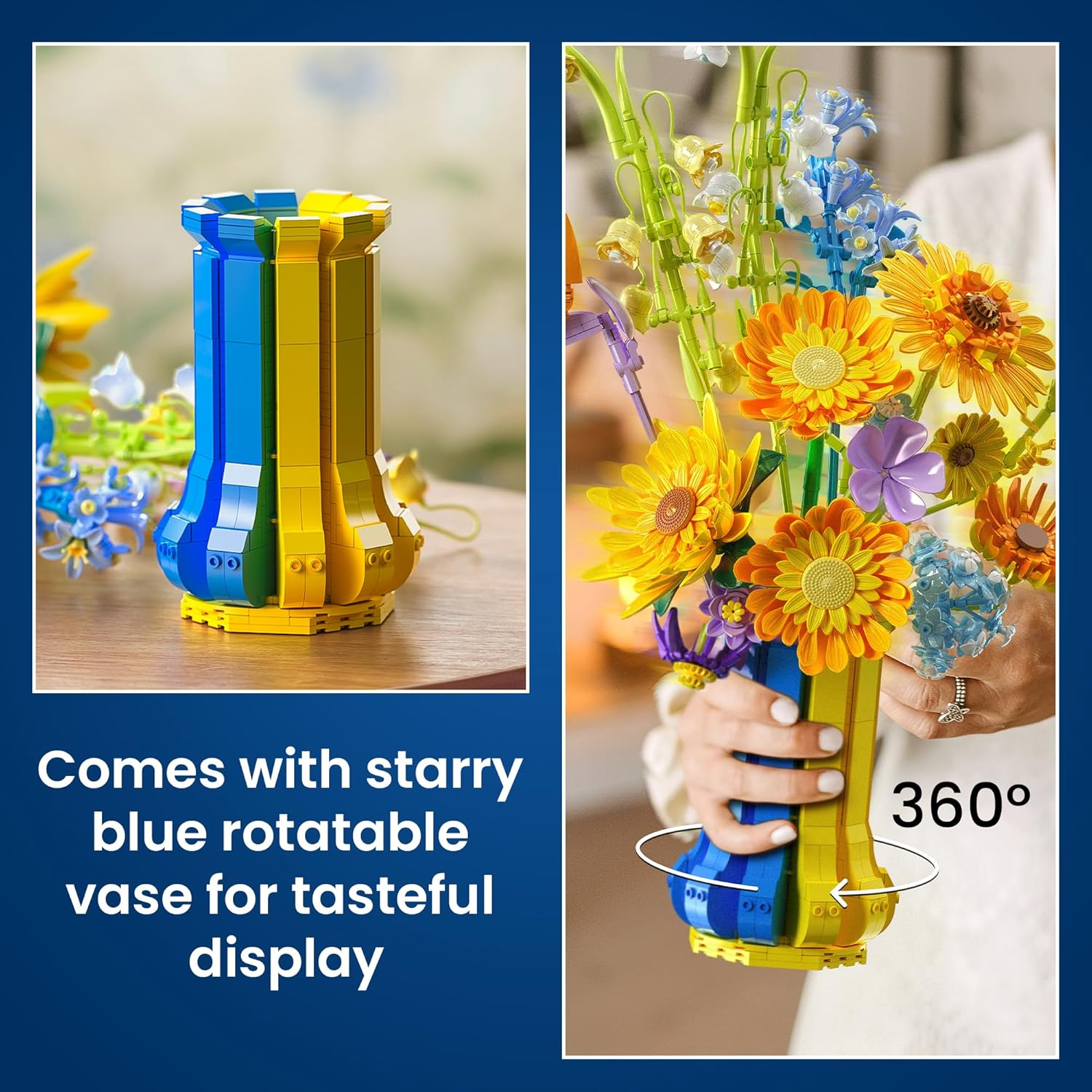 Sunflower Bouquet Building Set with Vase, Gift for Mom Wife Women Girlfriends Adults Couple Teens, Artificial Botanical The Starry Night Flower for Home Office Décor (1147 PCS) - Image 6