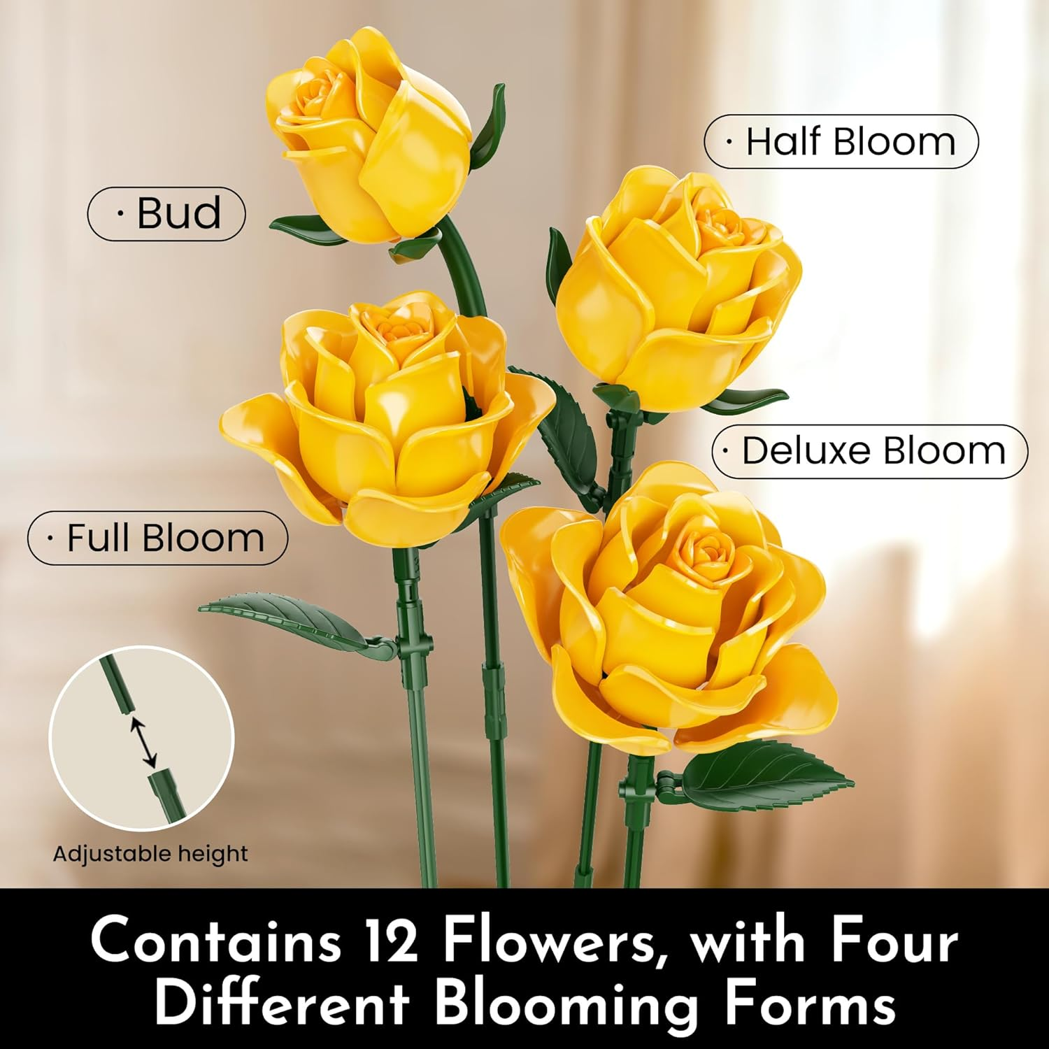 Rose Bouquet Building Set for Adults, Botanical Collection Flower Building Kit, Gothic Home Buildable Décor Anniversary Birthday Gift for Women Teens Girlfriend with 530 PCS - Image 6