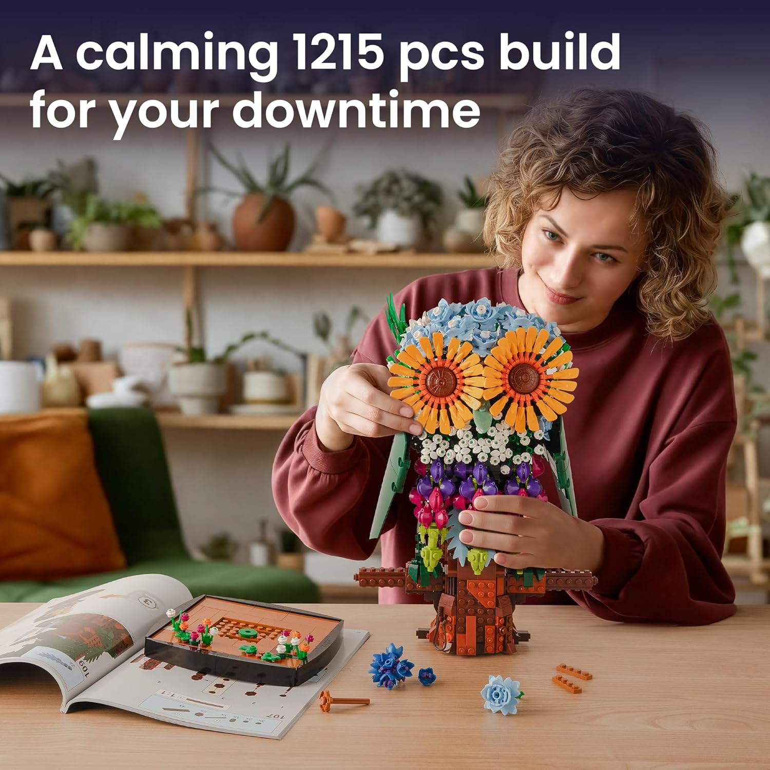 Sillbird Flower Owl Building Set for Adults Creative Gifts for Mom Wife Women Girlfriend Teens, Buildable Floral Animal Model Kit for Home Decor or Office Display (1215 Pcs) - Image 7