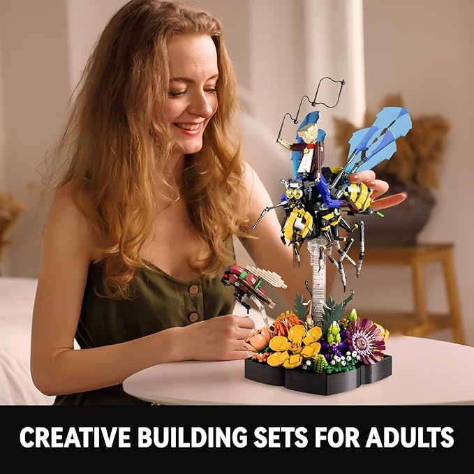 Mibido Bee Cowboy Flower Building Set for Adults Home Decor or Office Display Valentine’s Day Creative Gift Idea for Nature Lovers, MOC Insect Collection and Buildable Floral Model with 1781 Pieces - Image 4