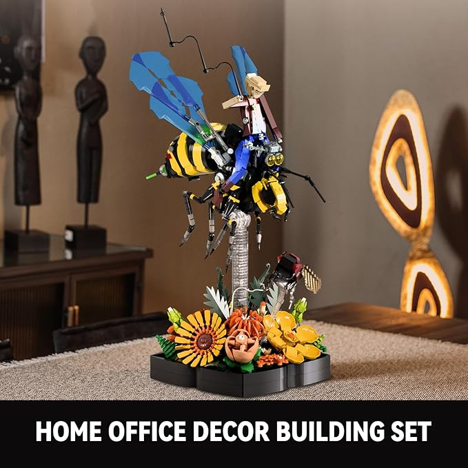 Mibido Bee Cowboy Flower Building Set for Adults Home Decor or Office Display Valentine’s Day Creative Gift Idea for Nature Lovers, MOC Insect Collection and Buildable Floral Model with 1781 Pieces - Image 5