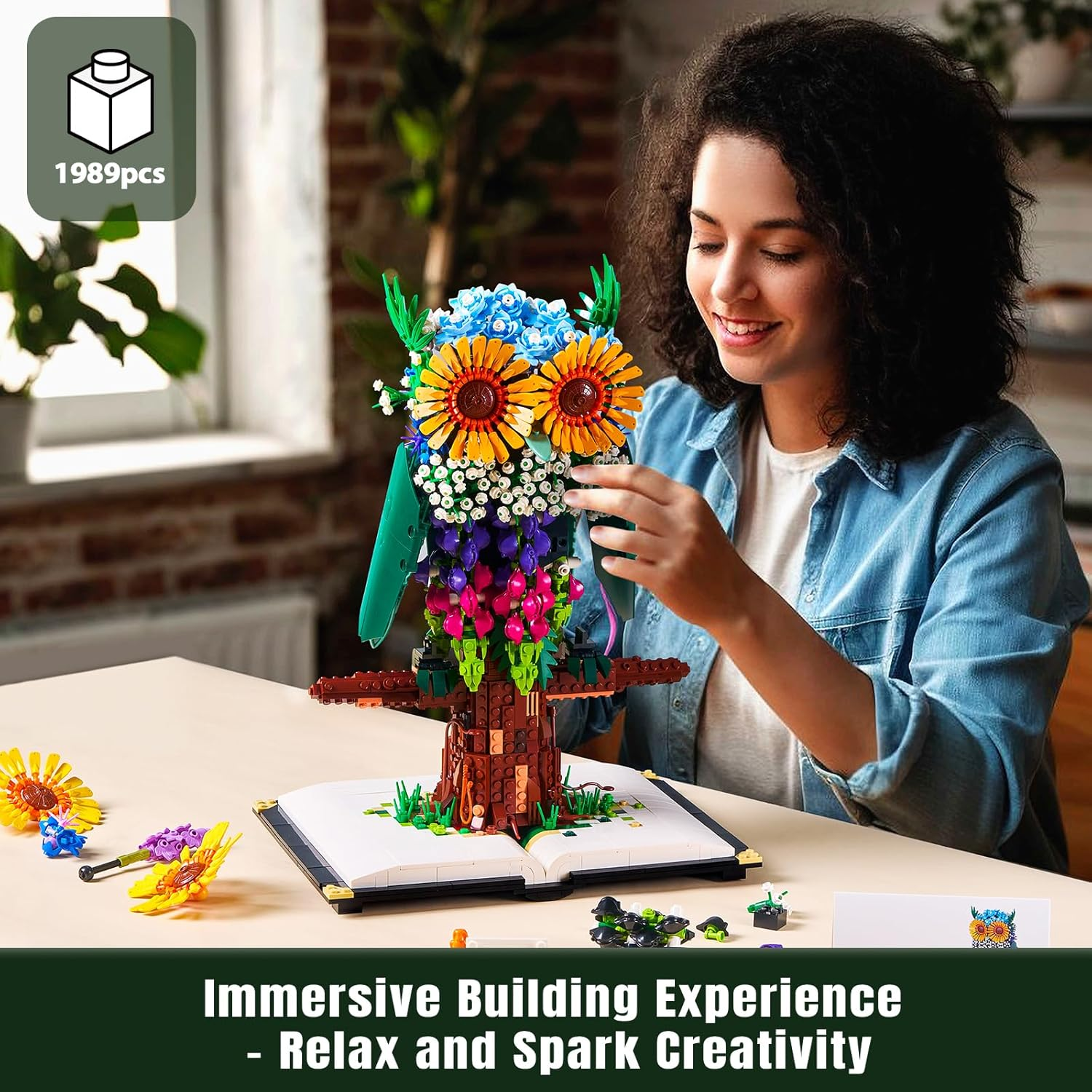 Owl Building Kit with Flowers, 1989 Pieces Animal and Plant Toy Set, Botanical Collection, Valentines Easter Christmas Ideas Gifts for Women, Men, Adults, Teens and Kids Aged 12+ - Image 6