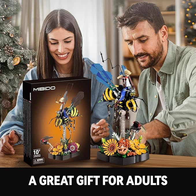 Mibido Bee Cowboy Flower Building Set for Adults Home Decor or Office Display Valentine’s Day Creative Gift Idea for Nature Lovers, MOC Insect Collection and Buildable Floral Model with 1781 Pieces - Image 6