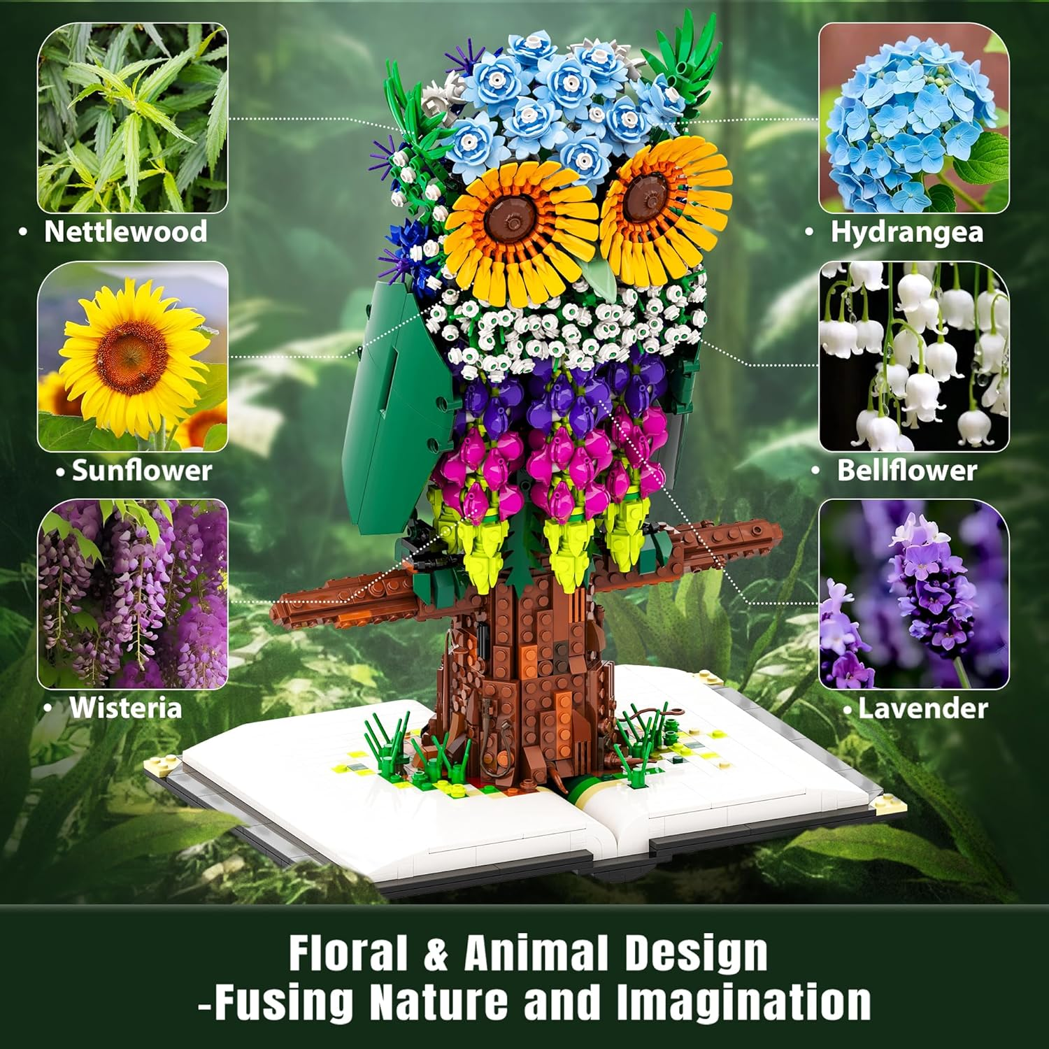 Owl Building Kit with Flowers, 1989 Pieces Animal and Plant Toy Set, Botanical Collection, Valentines Easter Christmas Ideas Gifts for Women, Men, Adults, Teens and Kids Aged 12+ - Image 7