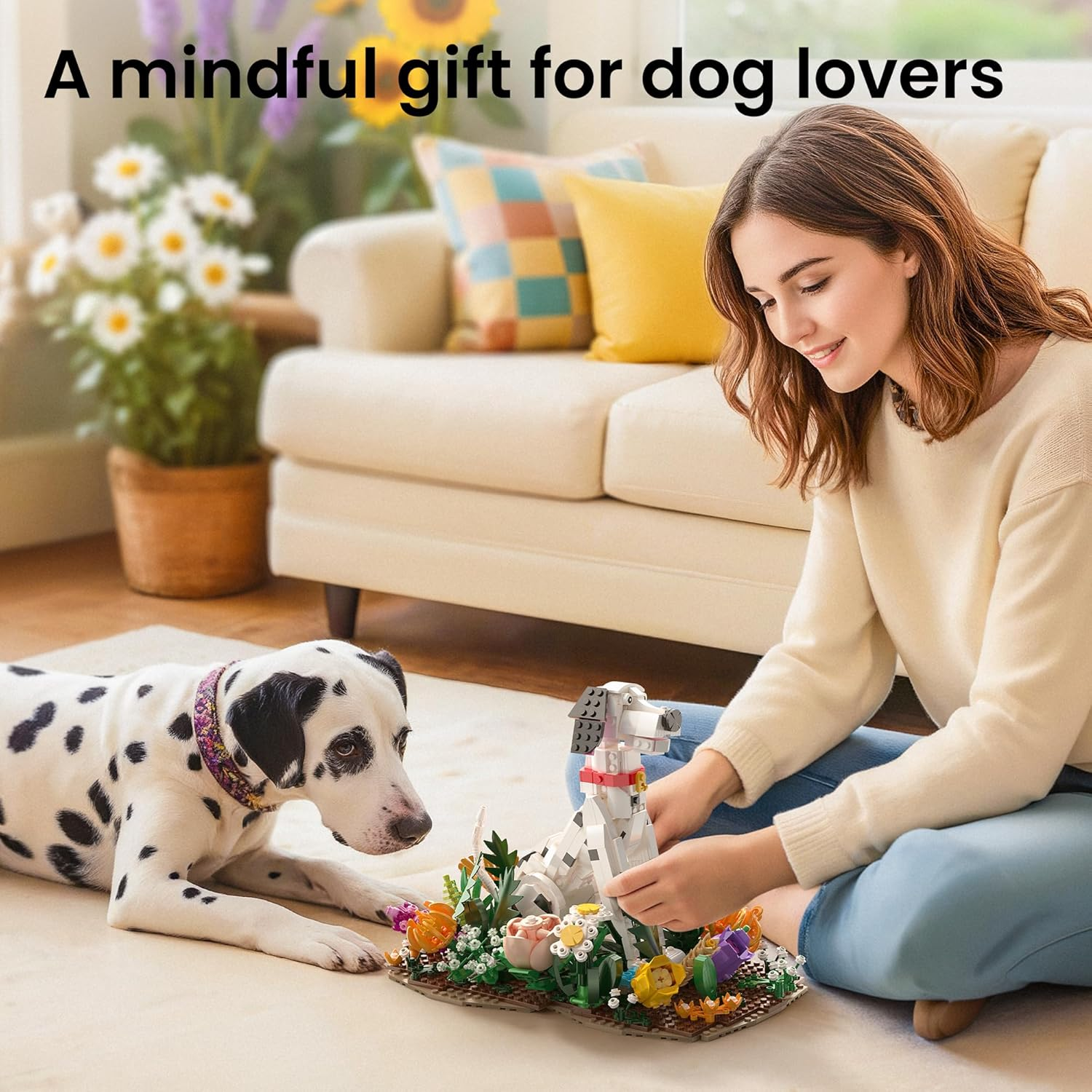 Sillbird Dog Animal Flower Building Sets for Adults & Teens, Buildable Floral Dalmatian Kit for Home Décor, Birthday Gift Toy for Pet Lovers, Women and Girlfriend(1097pcs) - Image 3