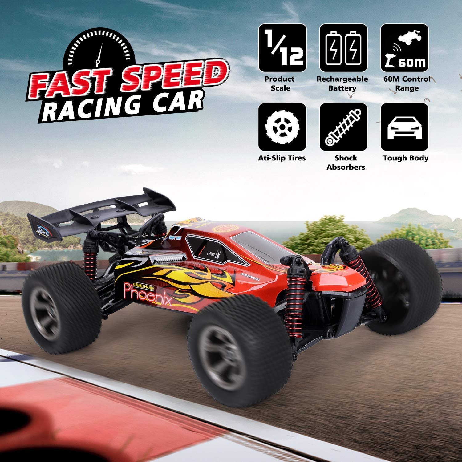 GPTOYS Remote Control Car, 2.4Ghz Off Road Rc Car with Battery, Truck Hobby Grade Vehicle 1: 12 Scale 18+Mph 2WD Cars for Adults Kids - Image 5