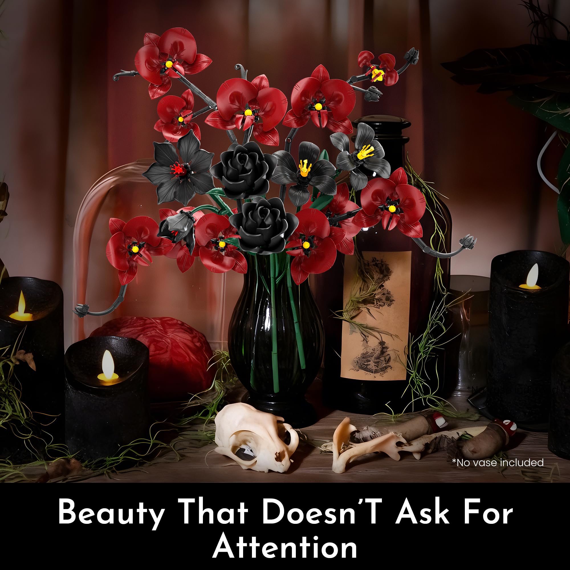 Orchid Flower Bouquet Building Set for Adults, Valentine's Day Gifts for Women Girl Teen, Buildable Artificial Floral Botanical Collection Gothic Decor for Home or Office (623 PCS) - Image 8