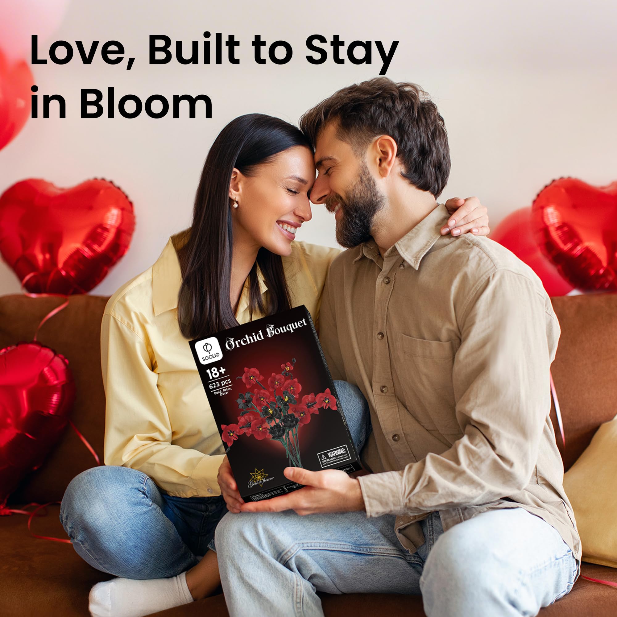 Orchid Flower Bouquet Building Set for Adults, Valentine's Day Gifts for Women Girl Teen, Buildable Artificial Floral Botanical Collection Gothic Decor for Home or Office (623 PCS) - Image 3